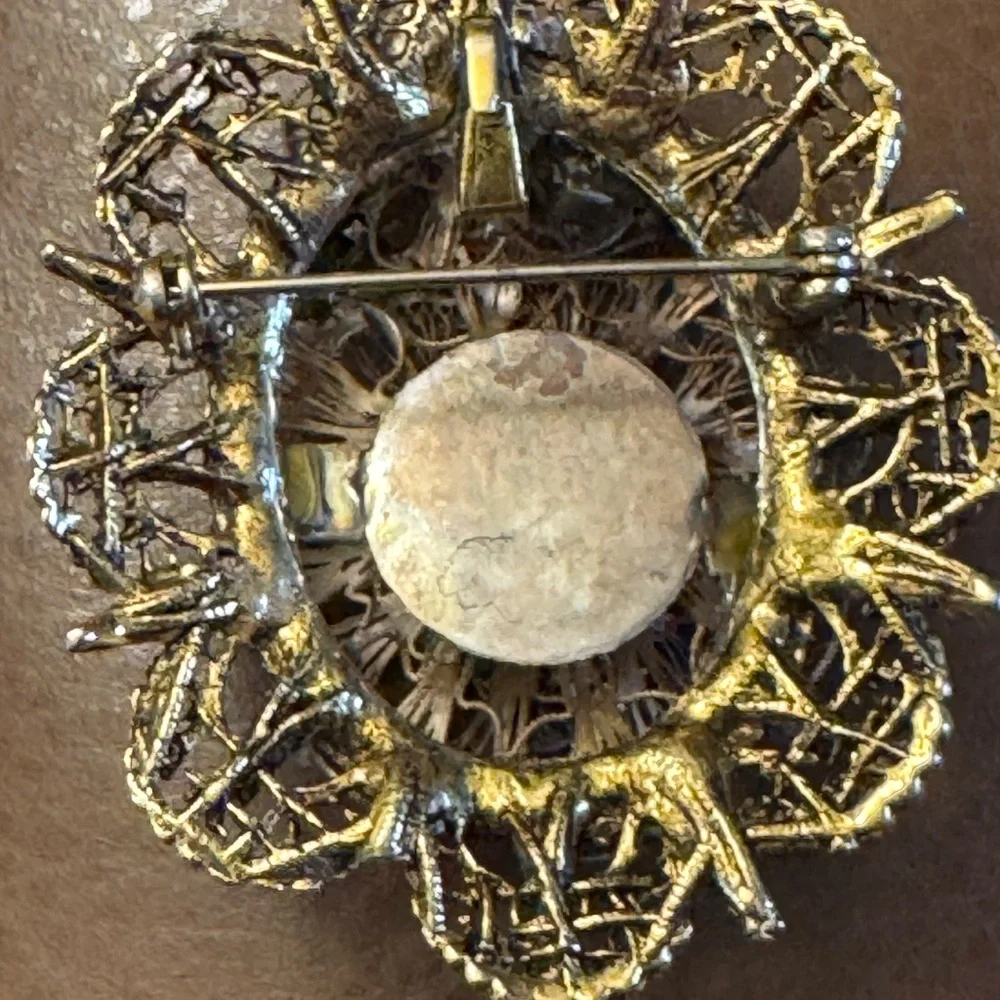 Very rare VTG estate filigree collage brooch/pendant w/rhinestones